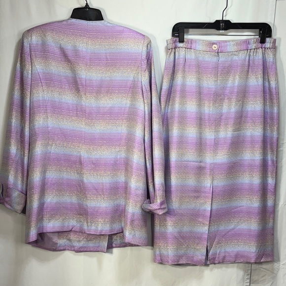 🚢 Moshita Couture 2pc metallic Pastel Striped Blazer & Skirt Set - Picture 6 of 9